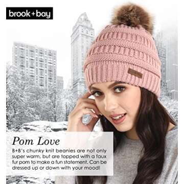 Brook + Bay - Beanie Hats for Women, Pom Pom Hat Soft Chunky Knit Beanie for Cold Weather, Stocking ...