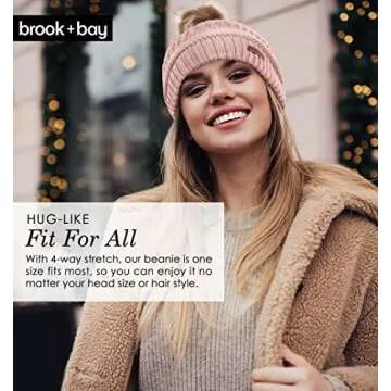 Brook + Bay - Beanie Hats for Women, Pom Pom Hat Soft Chunky Knit Beanie for Cold Weather, Stocking Cap for Women Winter Hats Pink