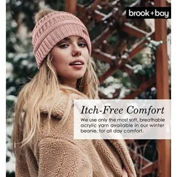 Brook + Bay - Beanie Hats for Women, Pom Pom Hat Soft Chunky Knit Beanie for Cold Weather, Stocking Cap for Women Winter Hats Pink