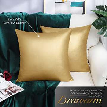 BRAWARM Faux Leather Throw Pillow Covers 16 X 16 Inches - Gold Leather Pilow Covers Pack of 2, Solid...