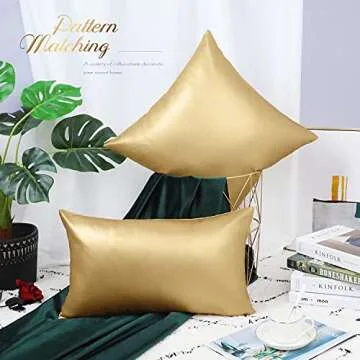 BRAWARM Faux Leather Throw Pillow Covers 16 X 16 Inches - Gold Leather Pilow Covers Pack of 2, Solid Dyed Leather Pillowcases for Couch Bed Sofa Garden Home Decorative