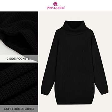 Pink Queen Turtleneck Oversize Long Sweater Dress for Women