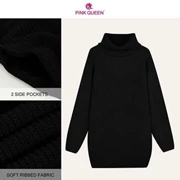 Pink Queen Turtleneck Oversize Long Sweater Dress for Women
