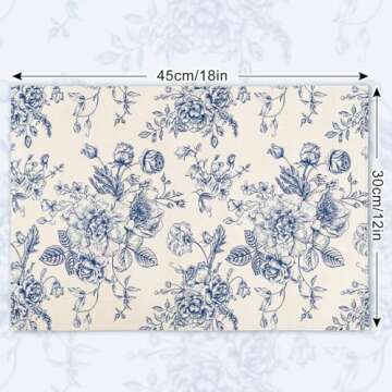 Generic AnyDesign Vintage Floral Placemats Blue Flower Table Mats Non-Slip Heat Resistant Washable T...