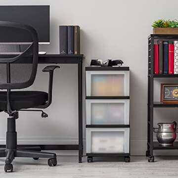 IRIS USA Plastic Drawer Storage Organizer Rolling Cart, with Wheels Casters, 3-Drawers, for Classroo...