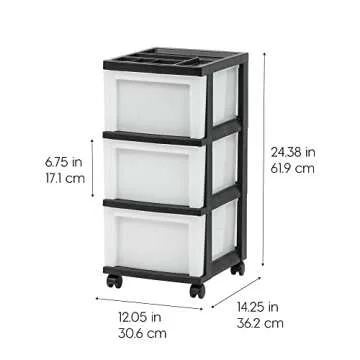 IRIS USA Plastic Drawer Storage Organizer Rolling Cart, with Wheels Casters, 3-Drawers, for Classroom Art Craft Supplies Dresser Closet Bathroom Dorm Bedroom Laundry Room, Black/ Pearl