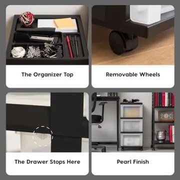 IRIS USA Plastic Drawer Storage Organizer Rolling Cart, with Wheels Casters, 3-Drawers, for Classroom Art Craft Supplies Dresser Closet Bathroom Dorm Bedroom Laundry Room, Black/ Pearl