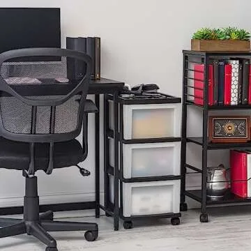 IRIS USA Plastic Drawer Storage Organizer Rolling Cart, with Wheels Casters, 3-Drawers, for Classroom Art Craft Supplies Dresser Closet Bathroom Dorm Bedroom Laundry Room, Black/ Pearl