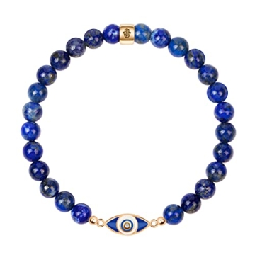 Karma and Luck Women's Lapis Lazuli Stretch Bracelet with Evil Eye Charm