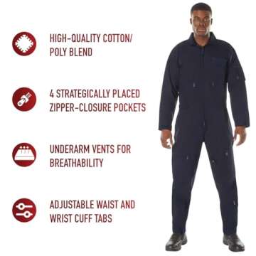 Rothco Men's Pilot Coveralls - Comfortable Navy Jumpsuit