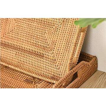 Hand-Woven Rattan Serving Tray with Handles for Breakfast, Drinks, Snack for Dining/Coffee Table (17...