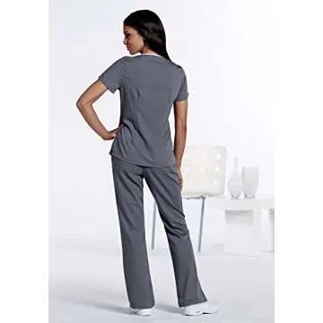 Urbane Women's Stylish Y-Placket Scrub Top in Pink