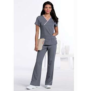 Urbane Women's Stylish Y-Placket Scrub Top in Pink