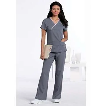 Urbane Women's Stylish Y-Placket Scrub Top in Pink