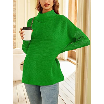 LILLUSORY Women's Mock Turtleneck Sweater Oversized Long Sleeve Casual Knit Pullover Tunic Tops Wear with Leggings BrightGreen XS