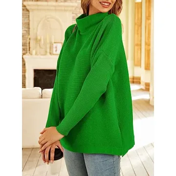 LILLUSORY Women's Mock Turtleneck Sweater Oversized Long Sleeve Casual Knit Pullover Tunic Tops Wear with Leggings BrightGreen XS