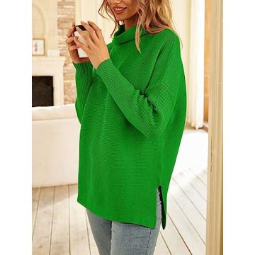 LILLUSORY Women's Mock Turtleneck Sweater Oversized Long Sleeve Casual Knit Pullover Tunic Tops Wear with Leggings BrightGreen XS