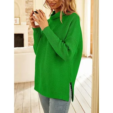 LILLUSORY Women's Mock Turtleneck Sweater Oversized Long Sleeve Casual Knit Pullover Tunic Tops Wear with Leggings BrightGreen XS