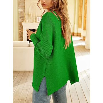 LILLUSORY Women's Mock Turtleneck Sweater Oversized Long Sleeve Casual Knit Pullover Tunic Tops Wear with Leggings BrightGreen XS