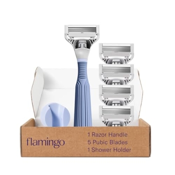 Flamingo Pubic Hair Razor for Women - Sensitive Skin Starter Set with 5-Blade Refills
