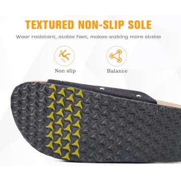 ONCAI Womens Comfortable Sandals Knock Off Clogs Sandals Women Dressy Summer Flat with Arch Support Two Strap Slip On Adjustable Buckle Slides Shoes for Women Black Size 6