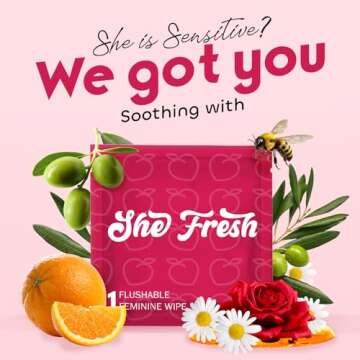 Muun Feminine Wipes Flushable - 50 Counts Individual Vaginal Wipes Ph Balance, Anti Itch Deodorant H...