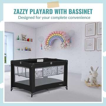 Dream On Me Zazzy Portable Playard with Bassinet - Lightweight & Easy Setup