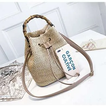 Stylish QZUnique Straw Bucket Bag for Women Summer Fun