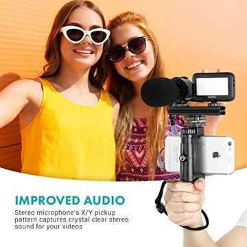 Movo Vlog Kit V7 - YouTube Starter Kit with Grip, Stereo Microphone, Light and Wireless Remote Vlogging Kit for iPhone for YouTube, TikTok, Vlogging Equipment for iPhone/Android - iPhone Vlogging Kit