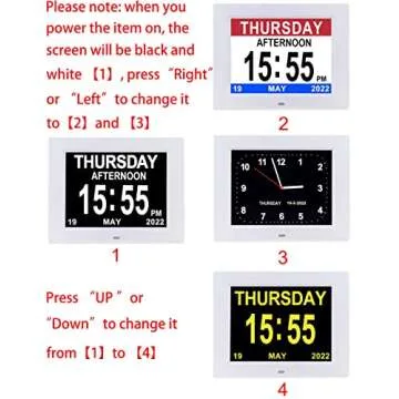 Digital Day Calendar Clock 8 Inch - 12 Alarms for Seniors