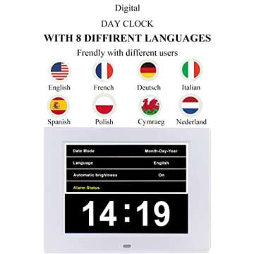 Digital Day Calendar Clock for Seniors with 12 Alarms
