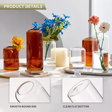 FORYILLUMI Hand Blown Glass Bud Vases Set for Home Decor