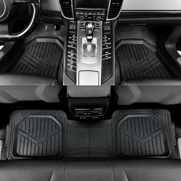 Amazon Basics 3-Piece All-Weather Heavy Duty, Full Set Rubber Floor Mats for Universal Fit in Cars, ...