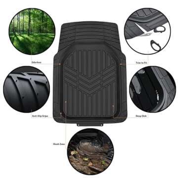 Amazon Basics 3-Piece All-Weather Heavy Duty, Full Set Rubber Floor Mats for Universal Fit in Cars, SUVs, and Trucks, Black, Trim to Fit