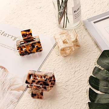 MagicSky 4PCS Hair Claw Clips, Acrylic Hair Banana Barrettes, Celluloid French Butterfly Jaw Clips, Tortoise Shell Grip Pin Teeth Clamp -Leopard print Stylish Hair Accessories for Women Girls