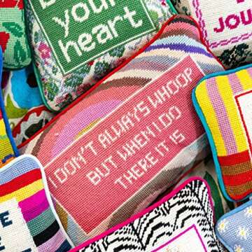 FURBISH Handmade Needlepoint Decorative Throw Pillow - Whoop There It is - 9" x 15" - Small Embroide...