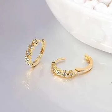 CiNily Gold Hoop Earrings - Hypoallergenic Flower Design