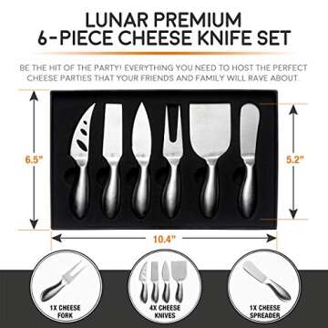 ICOSA Living Lunar 6-Piece Cheese Knife Set - Premium Stainless Steel Cheese Knives Collection - Cha...