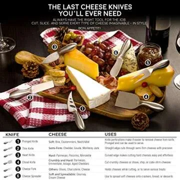 ICOSA Living Lunar 6-Piece Cheese Knife Set - Premium Stainless Steel Cheese Knives Collection - Charcuterie Board Accessories Gift Ready w/ 15 Festive Recipes