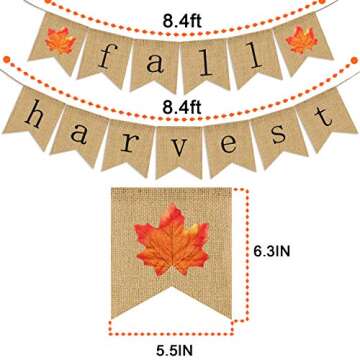 Fall Harvest Banner Burlap | Rustic Fall Decorations | Fall Banner Burlap | Harvest Banner Burlap | Indoor Outdoor Home Mantle Fireplace Fall Thanksgiving Decor