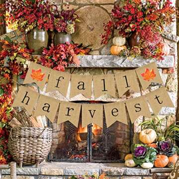 Fall Harvest Banner Burlap | Rustic Fall Decorations | Fall Banner Burlap | Harvest Banner Burlap | Indoor Outdoor Home Mantle Fireplace Fall Thanksgiving Decor