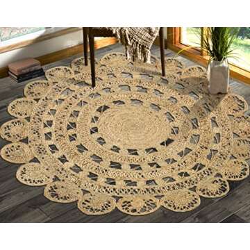 LR Home Sunshine Golden Natural Jute Area Rug, 4' x 4' Round