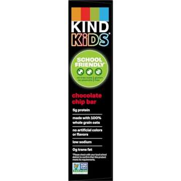 KIND Kids Snacks, Chocolate Chip Bar, Tree Nut and Peanut Free, Gluten Free, Whole Grains and Oats, 5g Protein, 5 Count