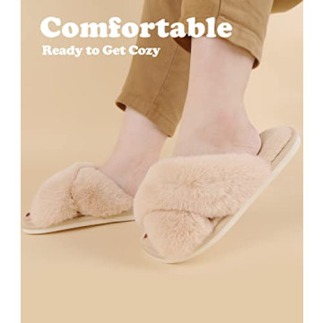 Ankis Camel Fluffy Memory Foam Open Toe Slippers