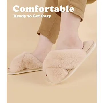 Ankis Camel Fluffy Memory Foam Open Toe Slippers