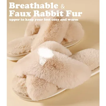 Ankis Camel Fluffy Memory Foam Open Toe Slippers