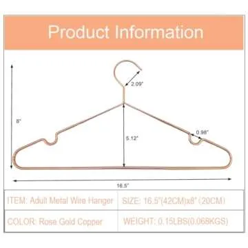 Koobay 16.5" Rose Gold Copper Clothes Hangers - 60 Pack