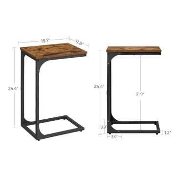 VASAGLE C-Shaped End Table, Small Side Table for Couch, Sofa Table with Metal Frame for Living Room, Bedroom, Bedside, Rustic Brown and Black