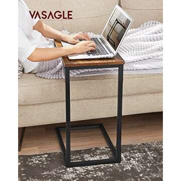VASAGLE C-Shaped End Table, Small Side Table for Couch, Sofa Table with Metal Frame for Living Room, Bedroom, Bedside, Rustic Brown and Black