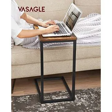 VASAGLE C-Shaped End Table, Small Side Table for Couch, Sofa Table with Metal Frame for Living Room, Bedroom, Bedside, Rustic Brown and Black
